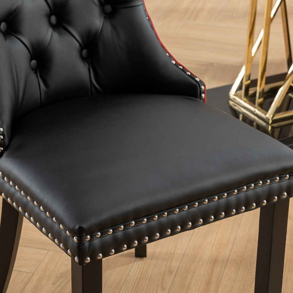 Tufted Solid Wood PU Upholstered Dining Chair with Wood Legs (Set of 2)