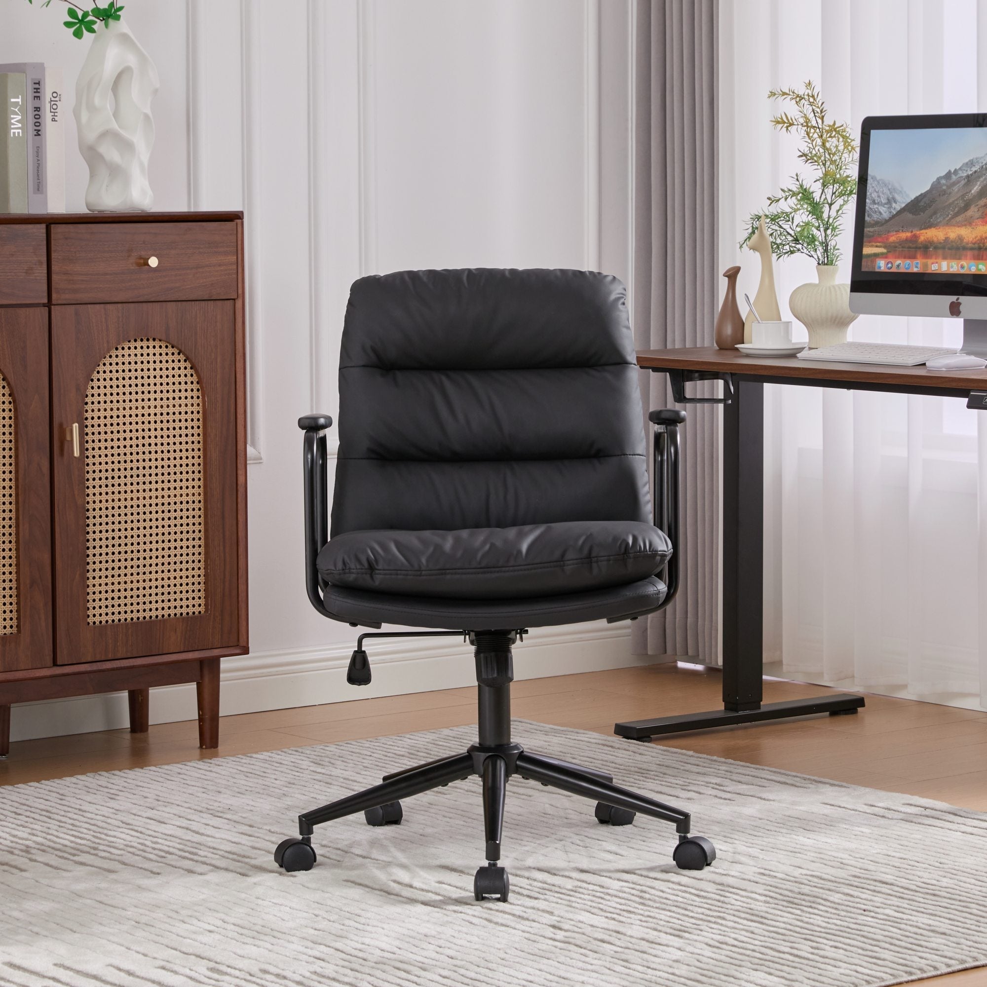 Mid Back Home Office Ergonomic PU Leather Computer Rolling Swivel Chair
