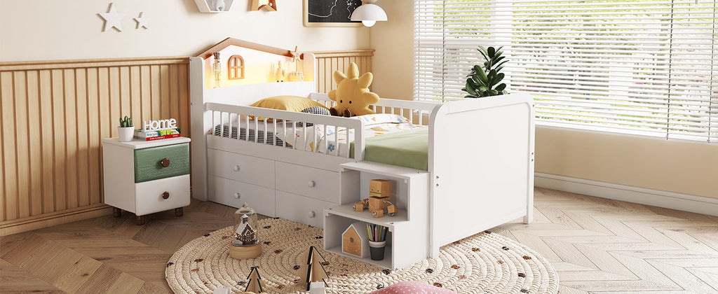 Wooden Twin Loft Bed with House Shape Headboard