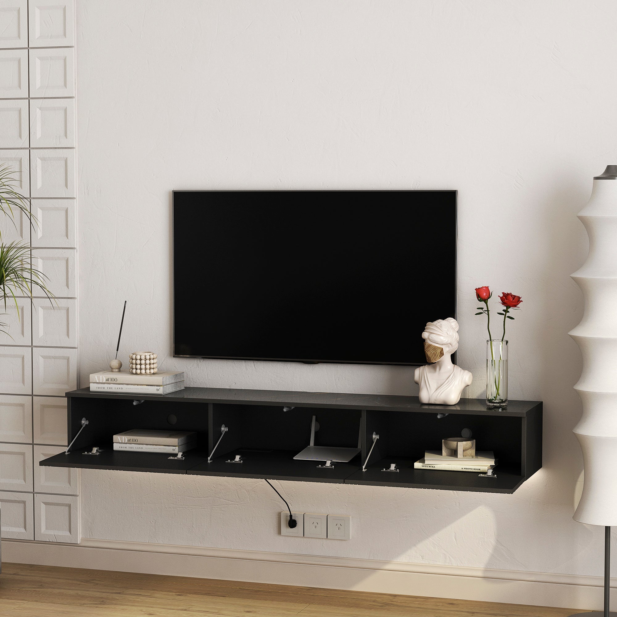 Floating TV Stand Wall Mounted with 16 Color LED