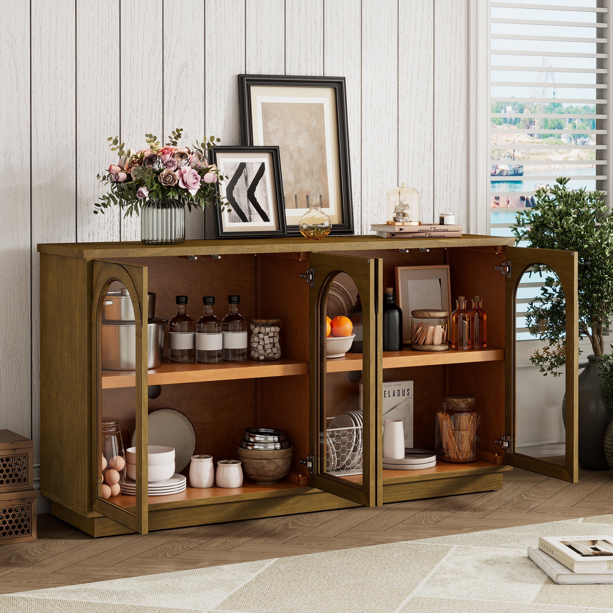4-Door Large Arched Buffet  Storage Cabinet