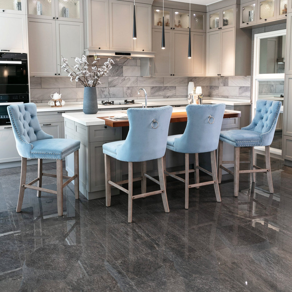 Contemporary Velvet Upholstered Barstools with Button Tufted Decoration (Set of 2)