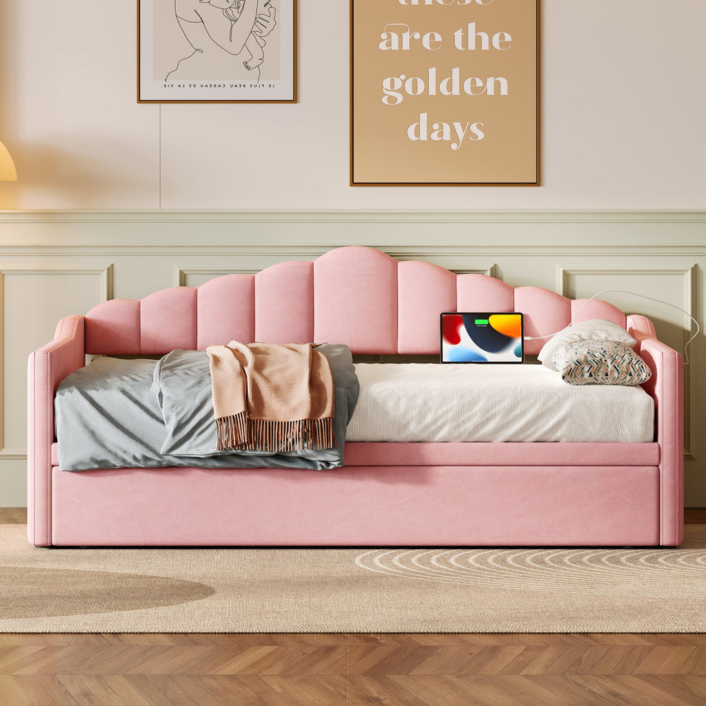 Upholstered Twin Size Daybed with Adjustable Height