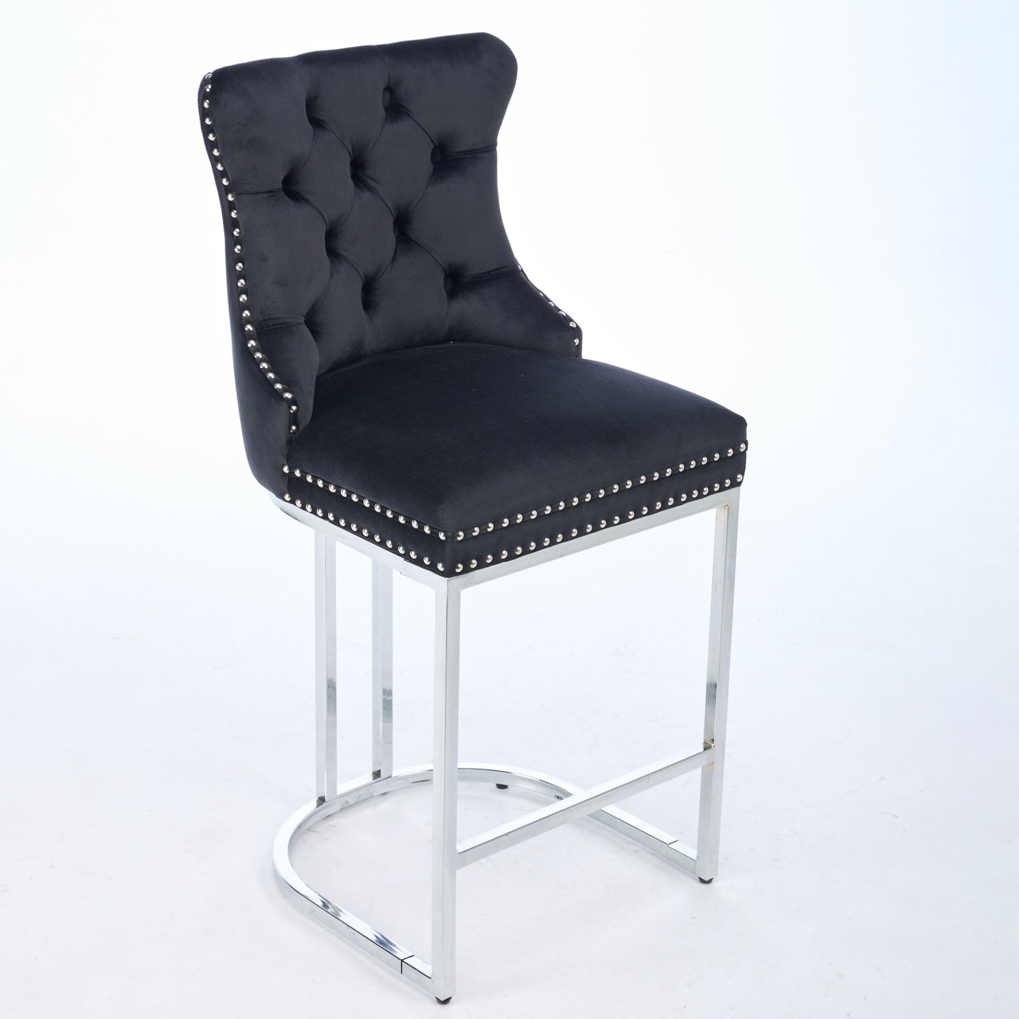Luxury Elegant Nailhead Trim Tufted Velvet Bar Stools (Set of 2)