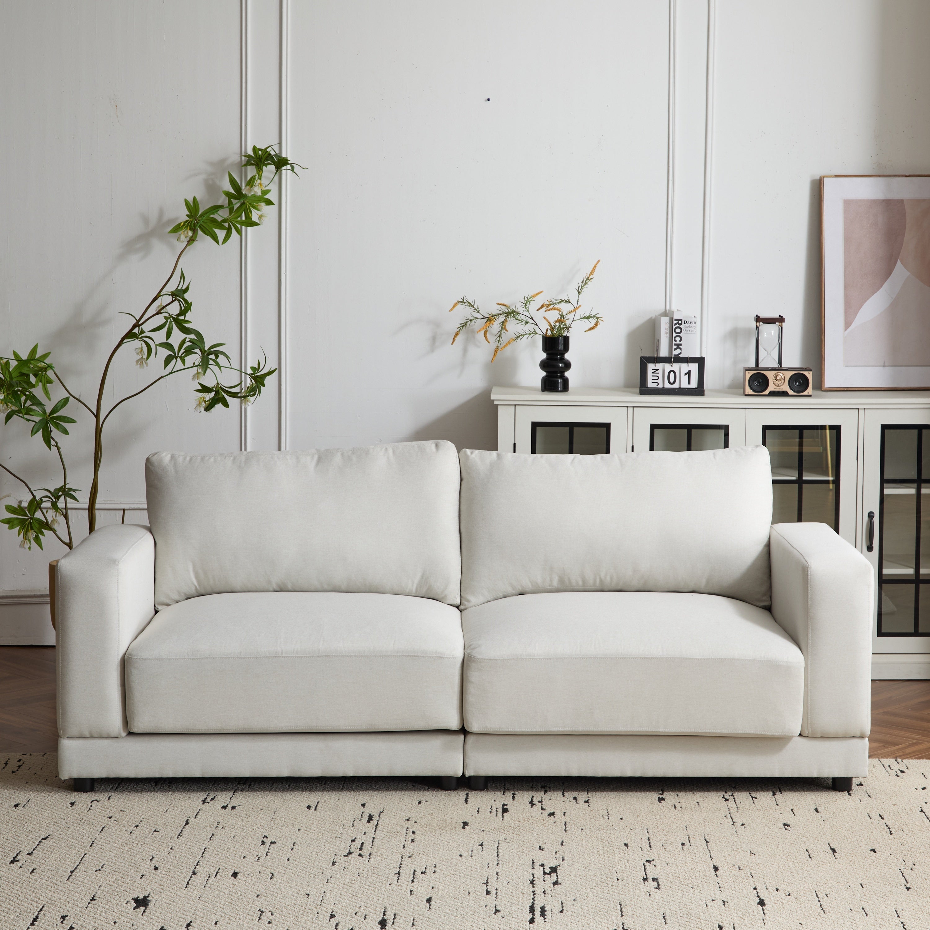 81'' Modern Square Arm Sofa with Soft Fabric Upholstery
