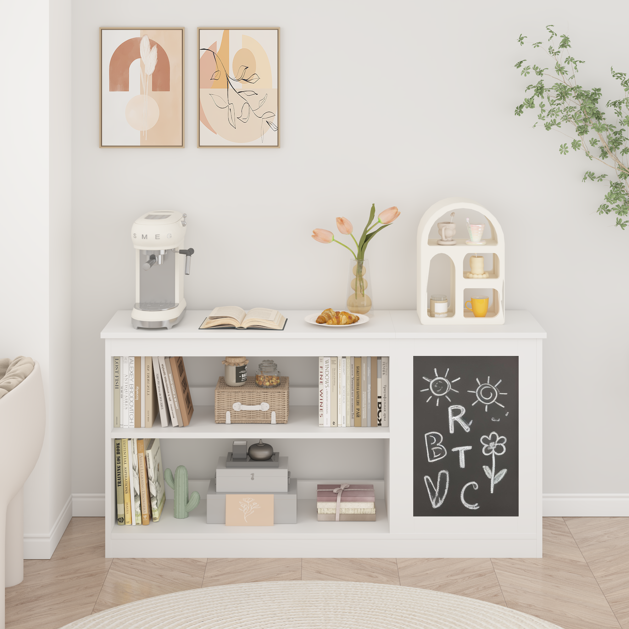 Modern White 3-in-1 Kids Bookshelf and Toy Storage Cabinet