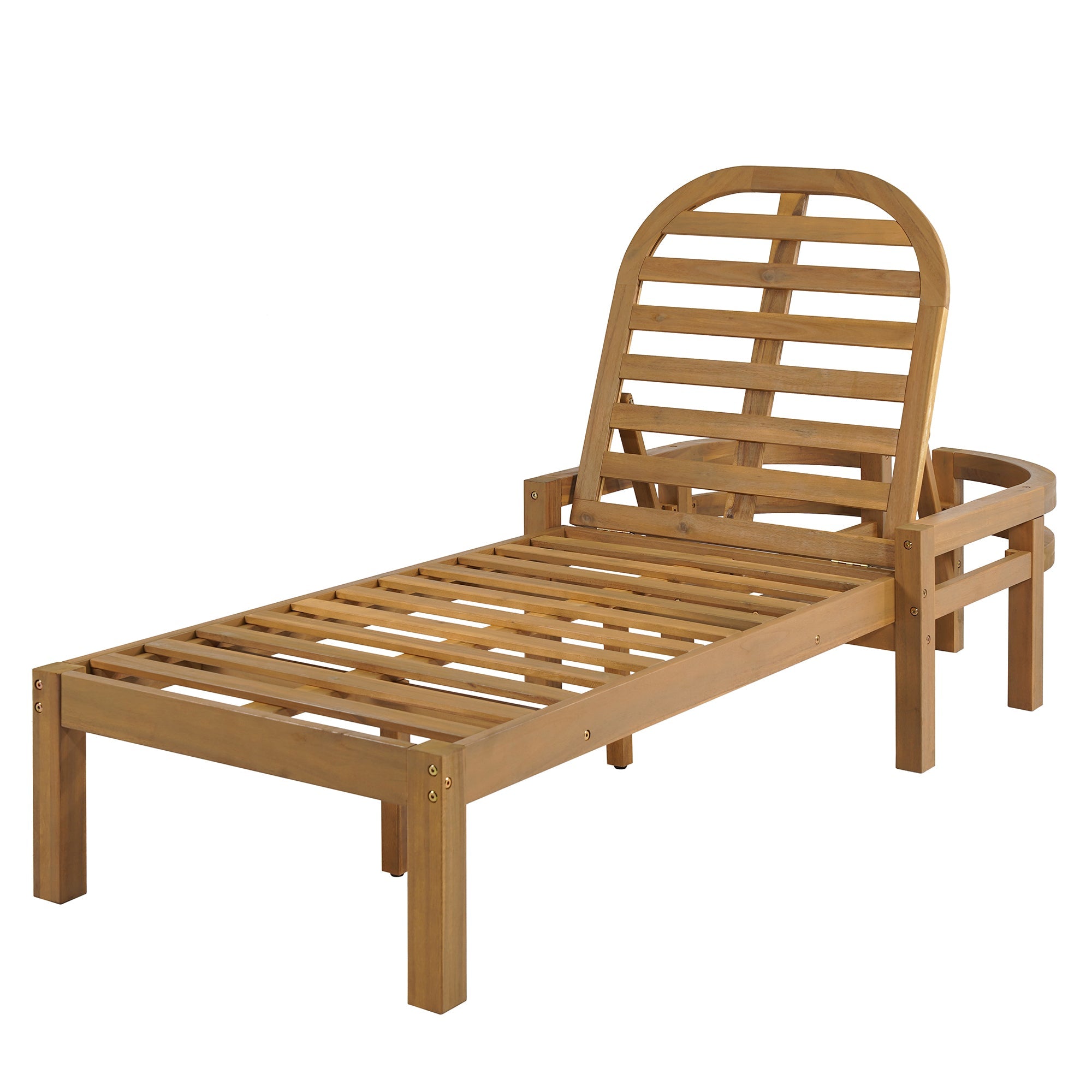 Acacia Wood Chaise Lounge Chairs 5-Position Adjustable Backrest for Patio Poolside