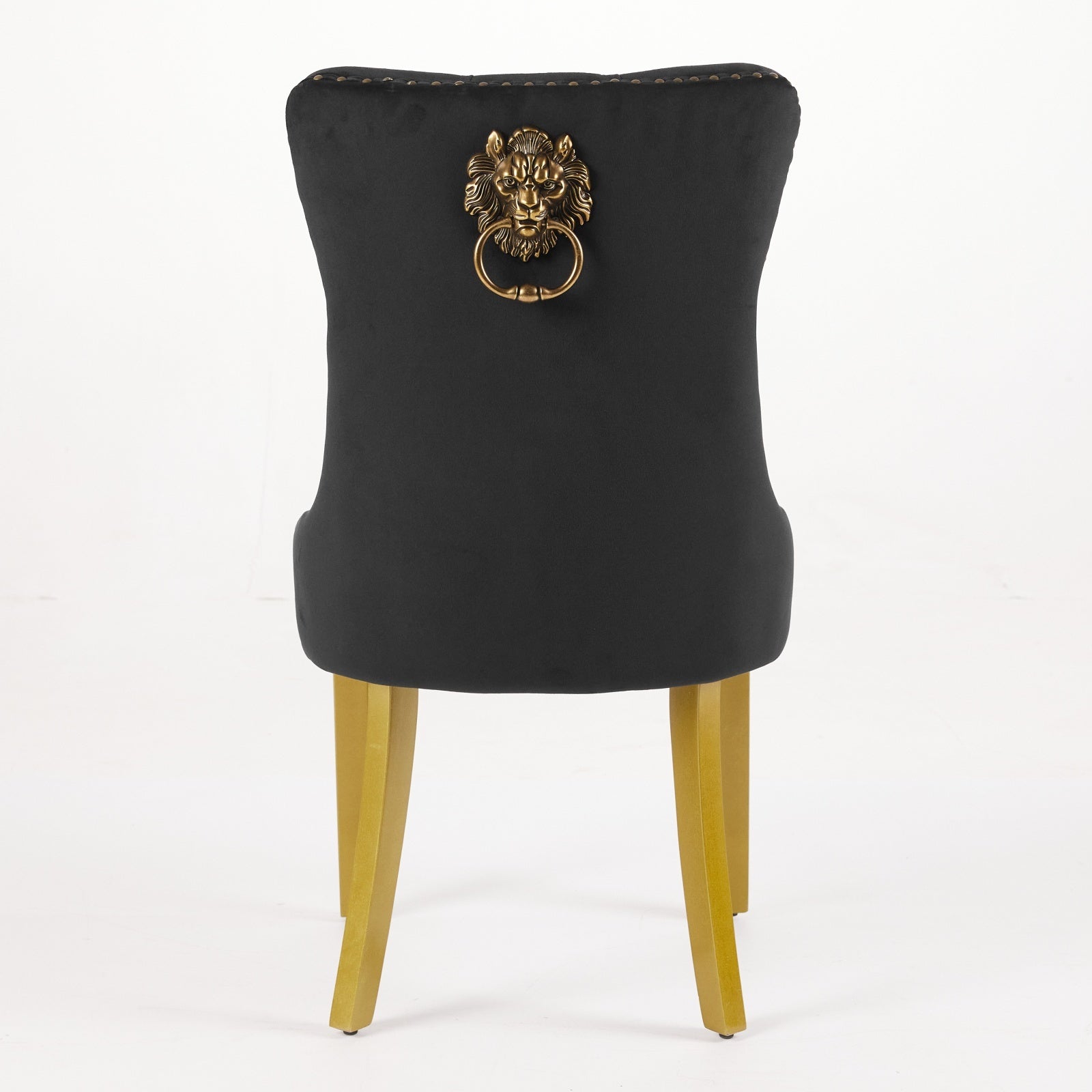 Mid-Century Velvet Dining Chairs with Lion Head Pull Ring (Set of 2)