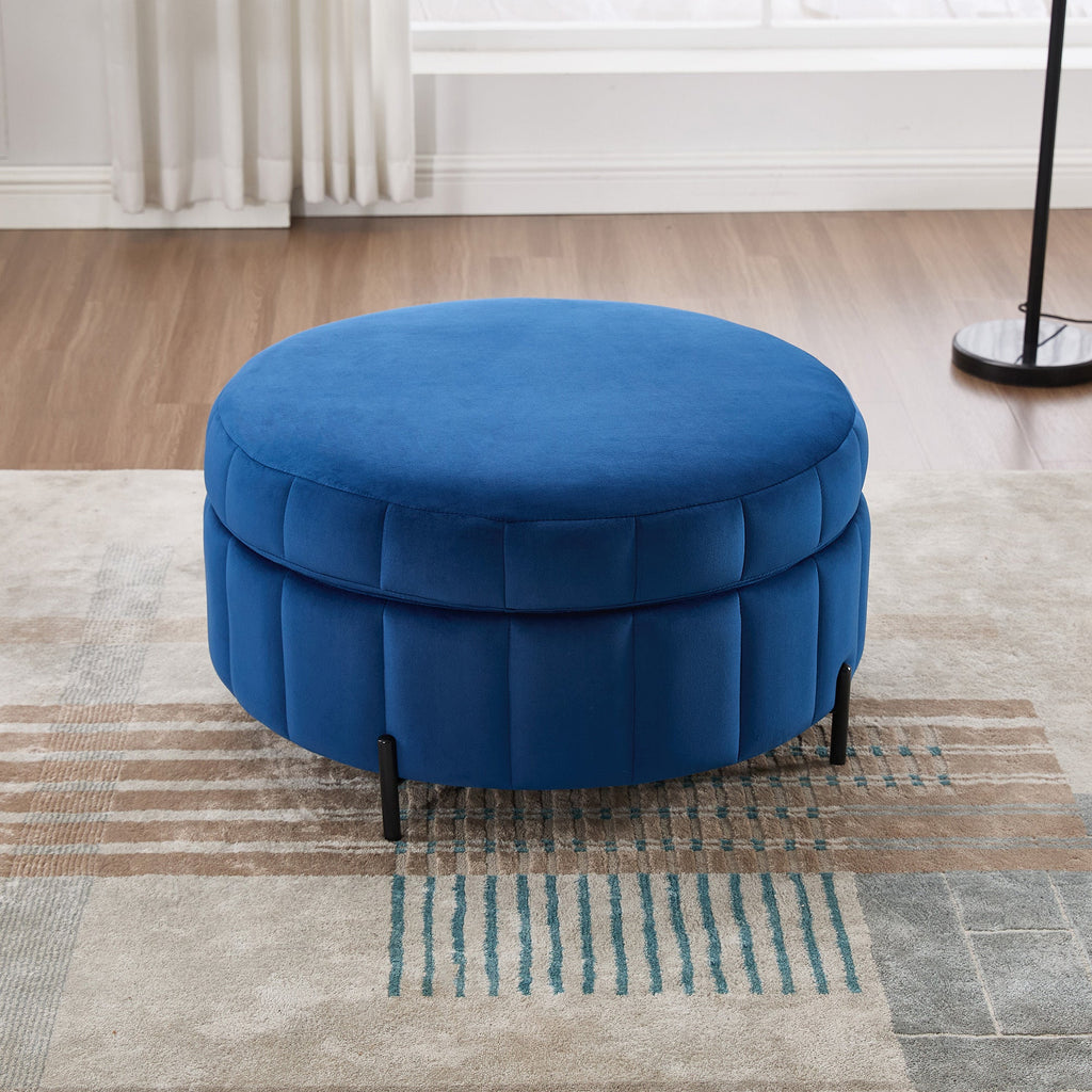 31.5'W Upholstered Round Ottoman with Reversible Lid