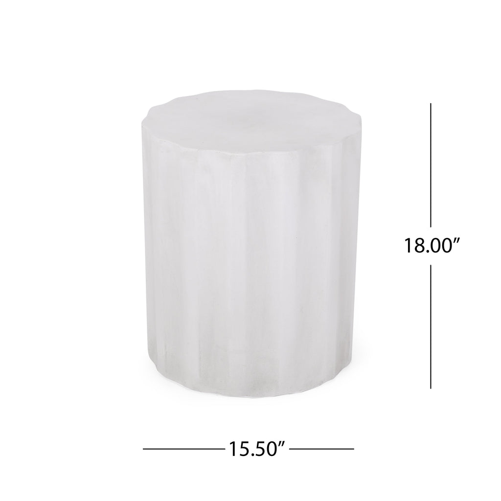Outdoor Antique White LightWeight Concrete Side Table