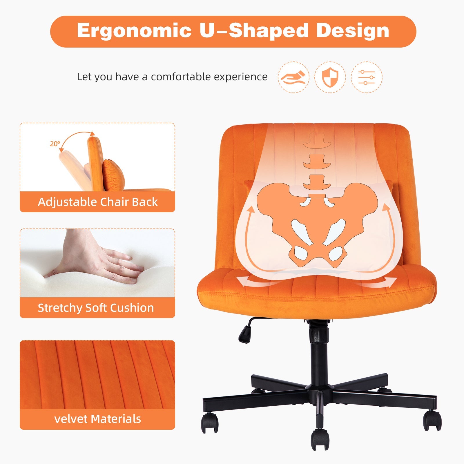 Criss Cross Armless Office Chair with Wheels