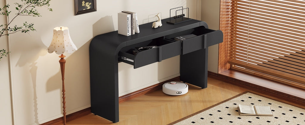 Modern Console Fluted Entryway Table with Rounded Silhouette