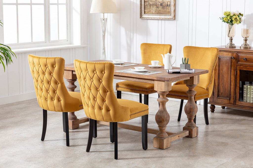 Modern Velvet Upholstered Wing-Back Dining Chairs (Set of 2)
