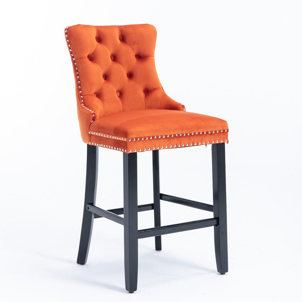 Contemporary Velvet Upholstered Barstools with Button Tufted Decoration (Set of 2)
