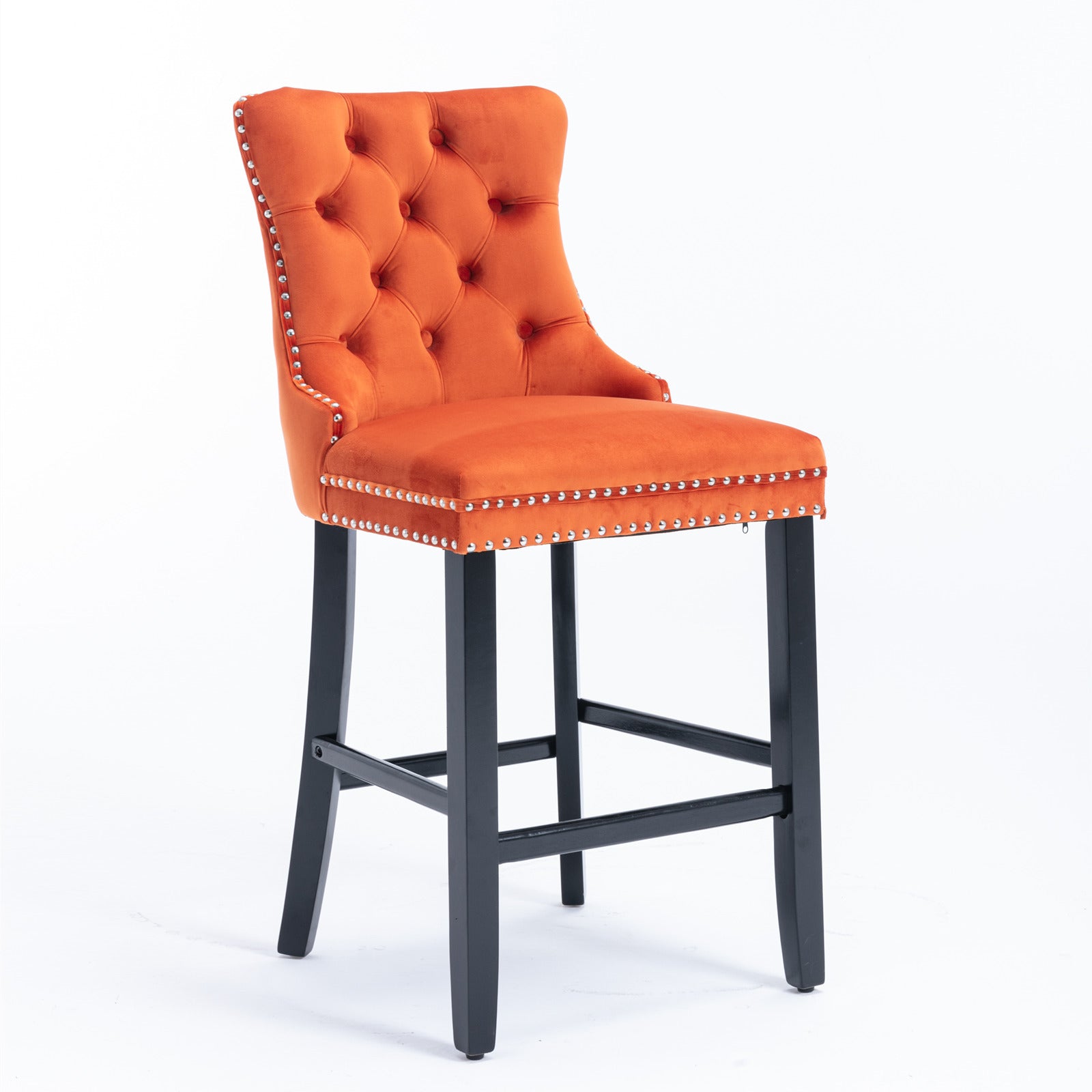 Contemporary Velvet Upholstered Barstools with Button Tufted Decoration (Set of 2)