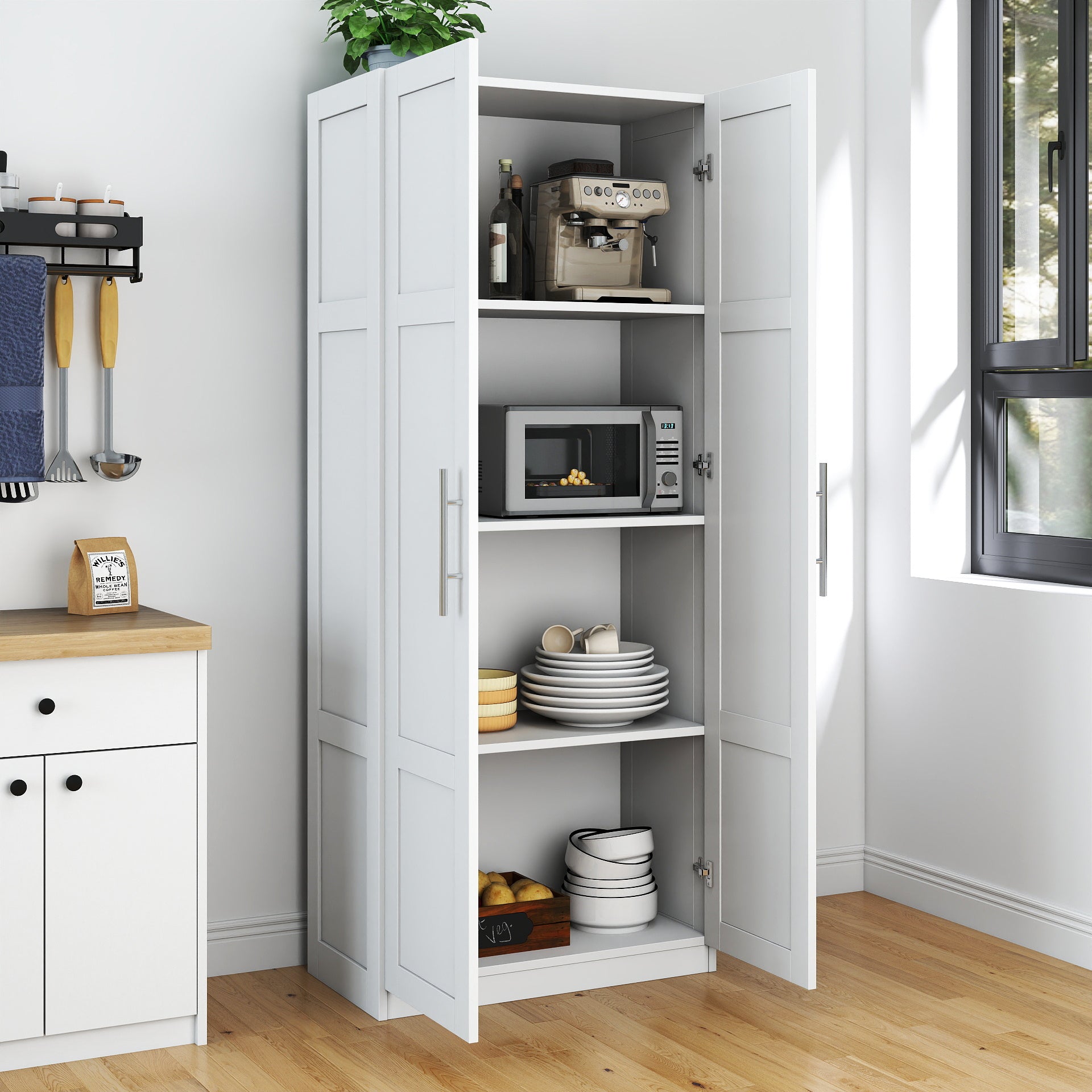 Kitchen Pantry Storage Cabinets with 2 Door and 3  Shelves