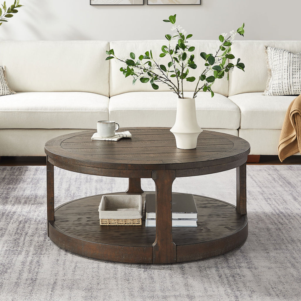 40" Large Curved 2 Tier Traditional Coffee Table with Wheels