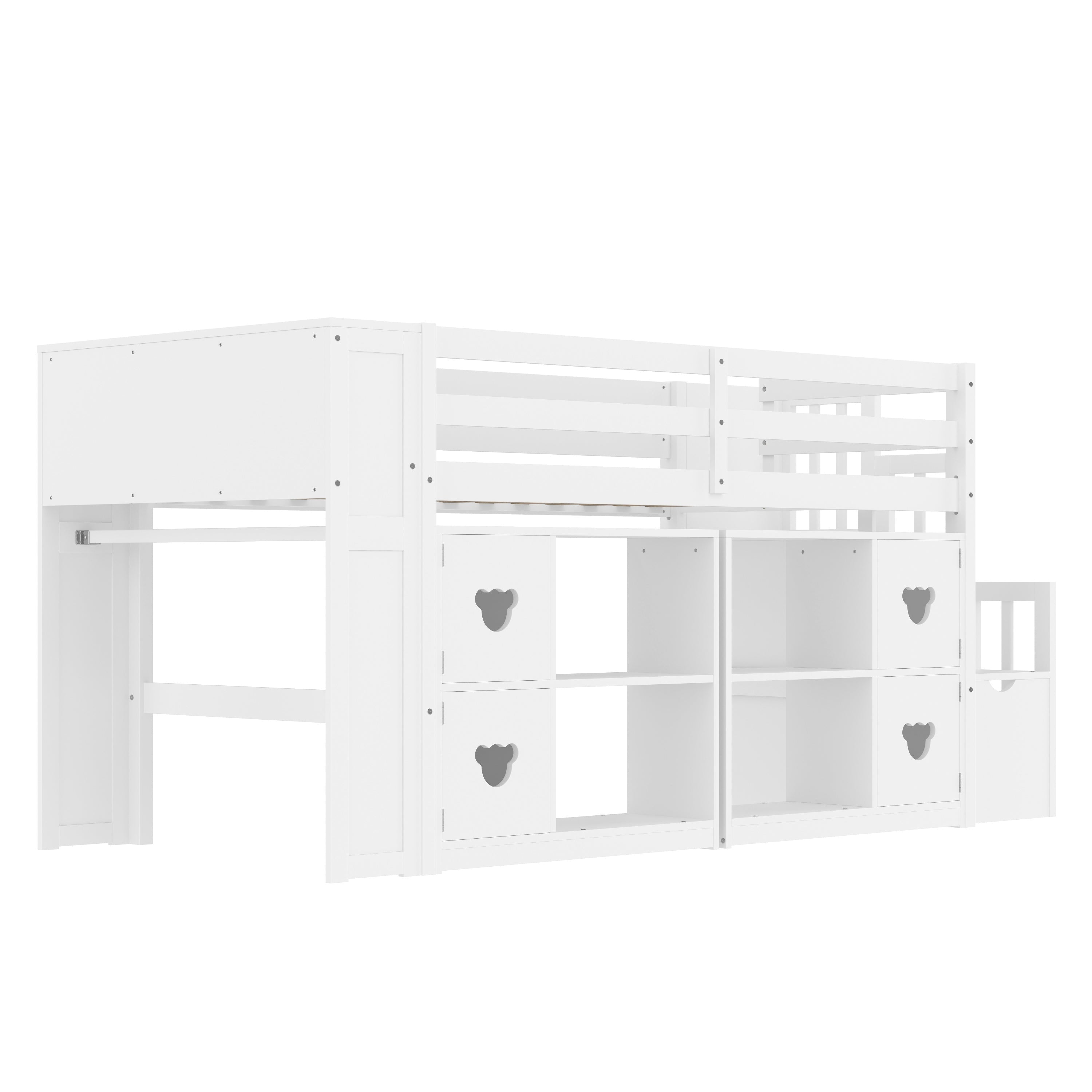 Kids Twin Loft Bed with Storage Cabinets