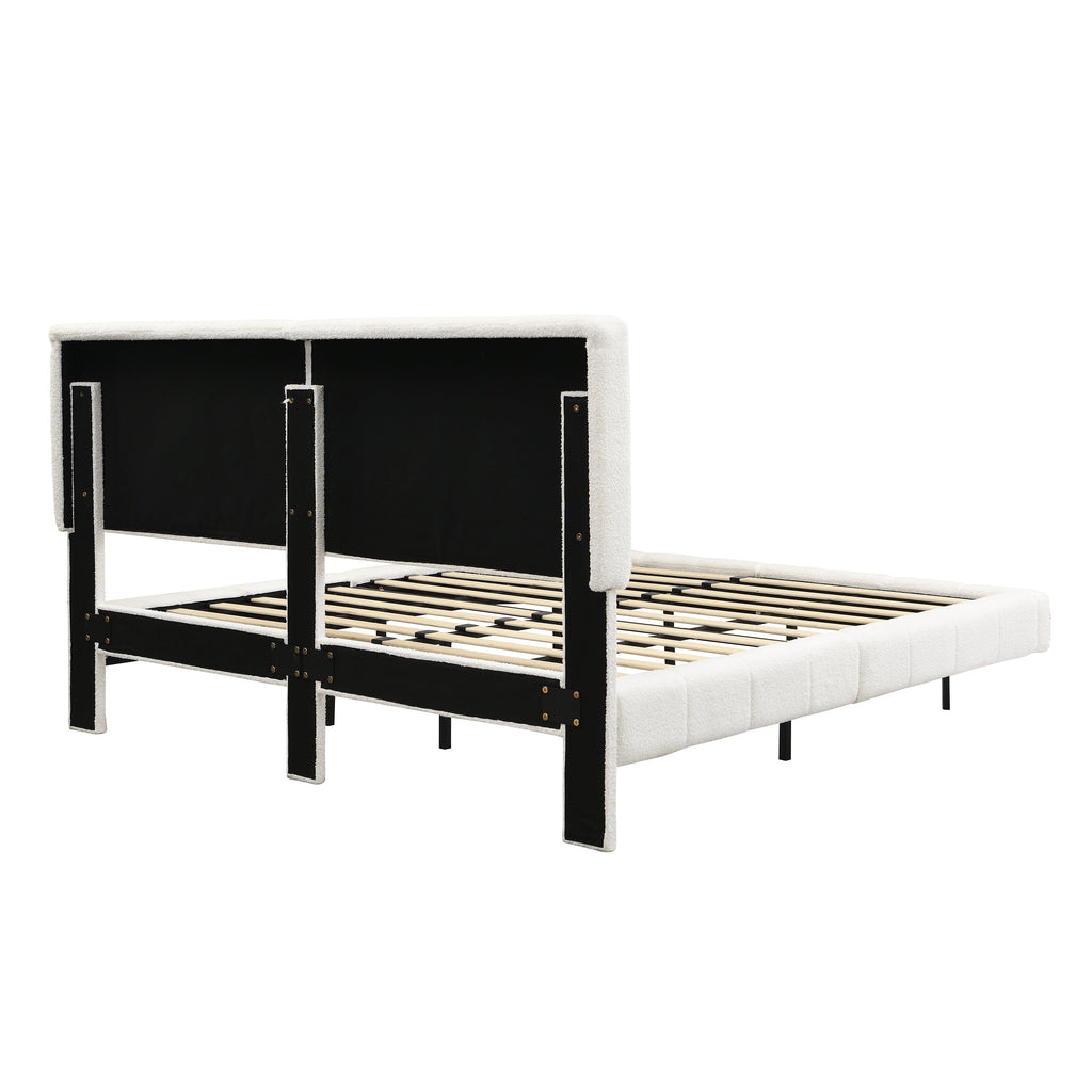 White  Boucle Floating Bed with Light