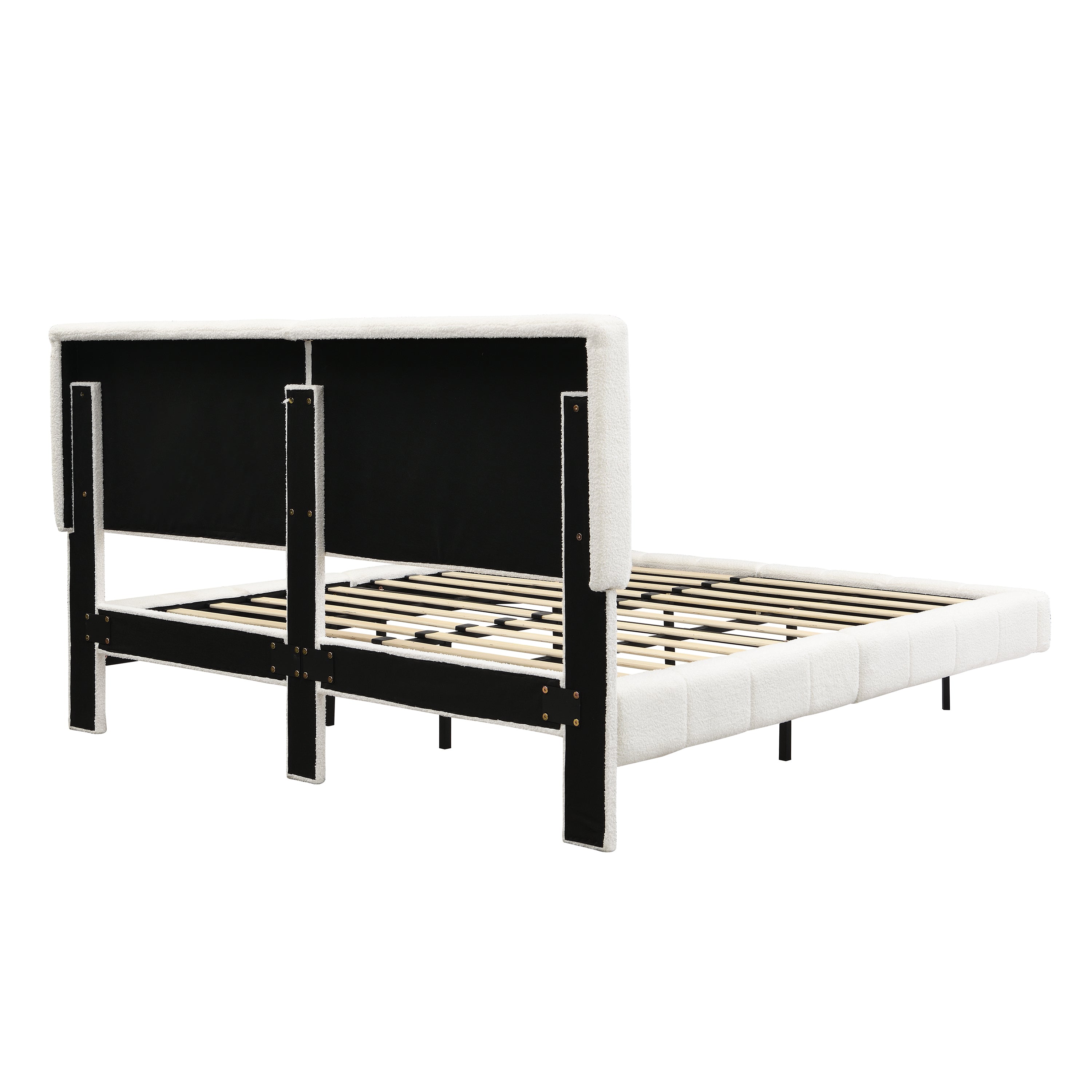 White  Boucle Floating Bed with Light