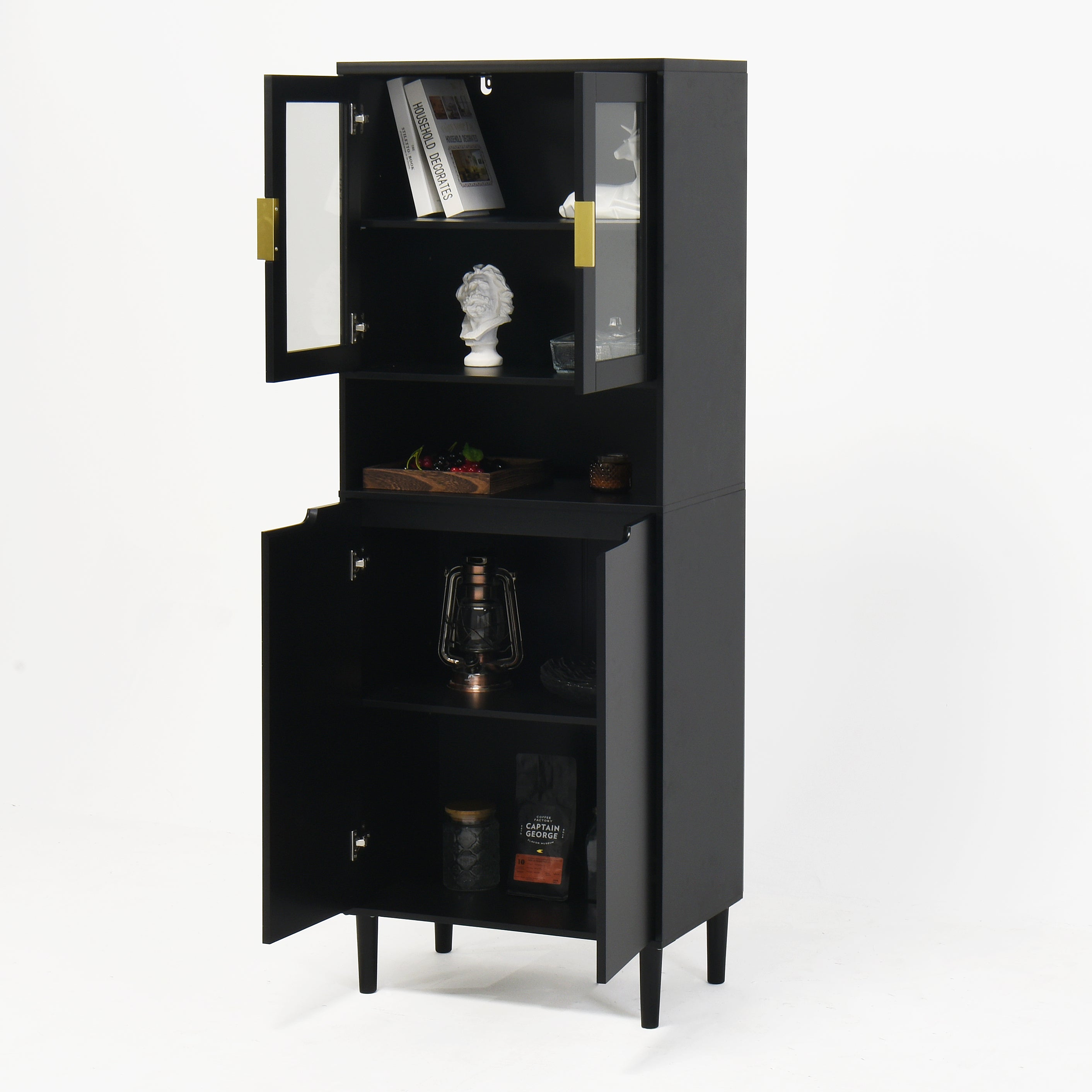 Tempered Glass Door Tall Storage Bookcase