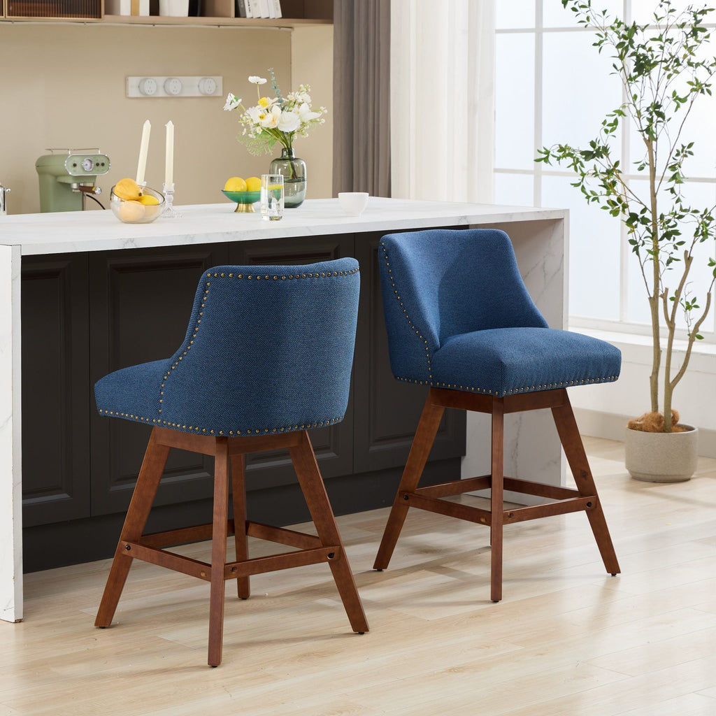 Upholstered Swivel Counter Height Bar Stools with Nailhead Trim (Set of 2)