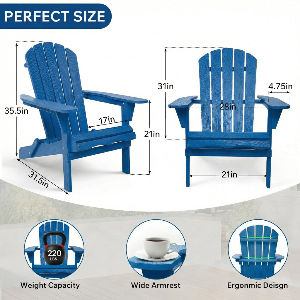 Solid Cedar Folding Adirondack Chair Black Patio 1 Pc Or 2 Pcs Option