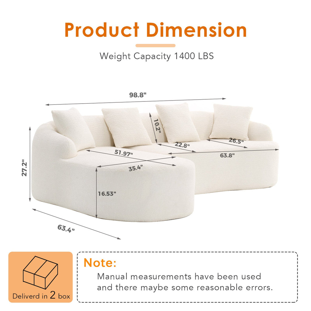 Boneless L-Shape Sectional Sofa with Curved Chaise
