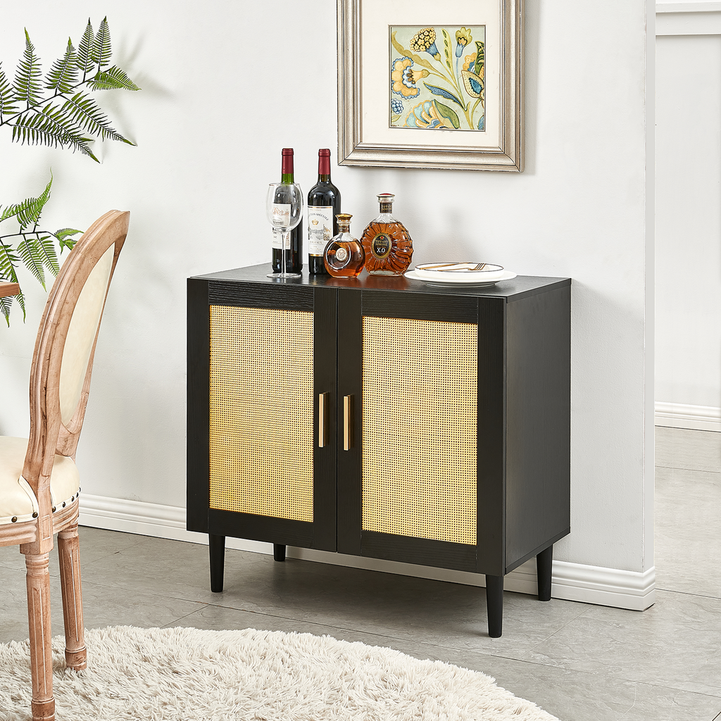 Side Panel Buffet Cabinet with Natural Rattan Door