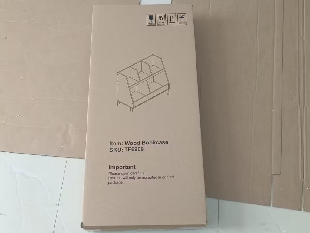 Modern Kids Bookshelf and Toy Organizer with White MDF and Pine Legs