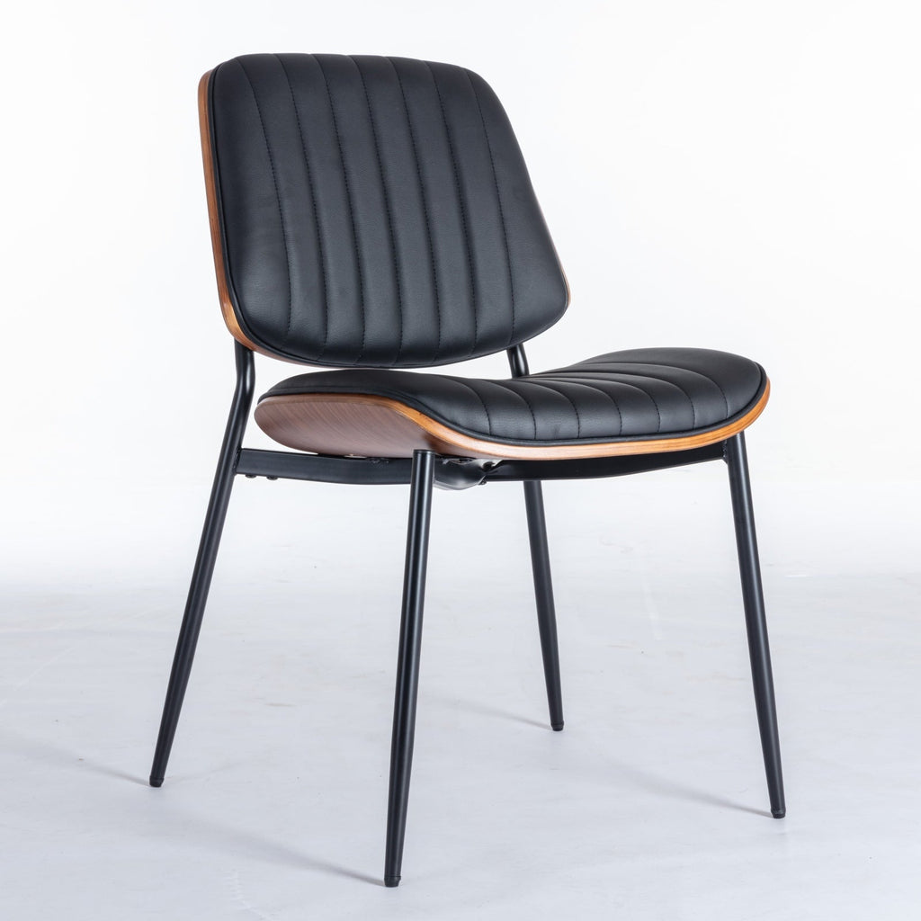 Mid Century Modern Retro Faux Leather Dining Chairs with Walnut Bentwood (Set of 2)