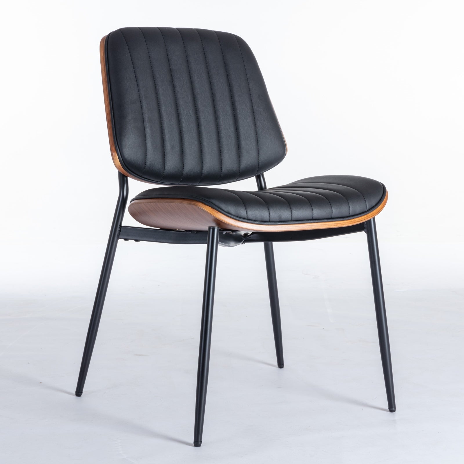 Mid Century Modern Retro Faux Leather Dining Chairs with Walnut Bentwood (Set of 2)