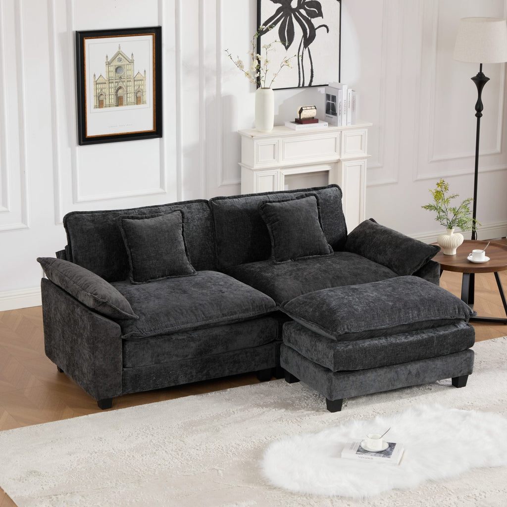 Modern Comfy Upholstered Seat Cushion Sectional Couch (Ottoman is Not Included)