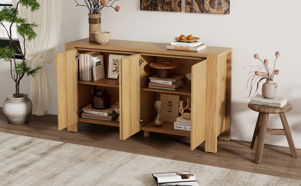 4-Door Retro Wood Buffet Cabinet with Storage
