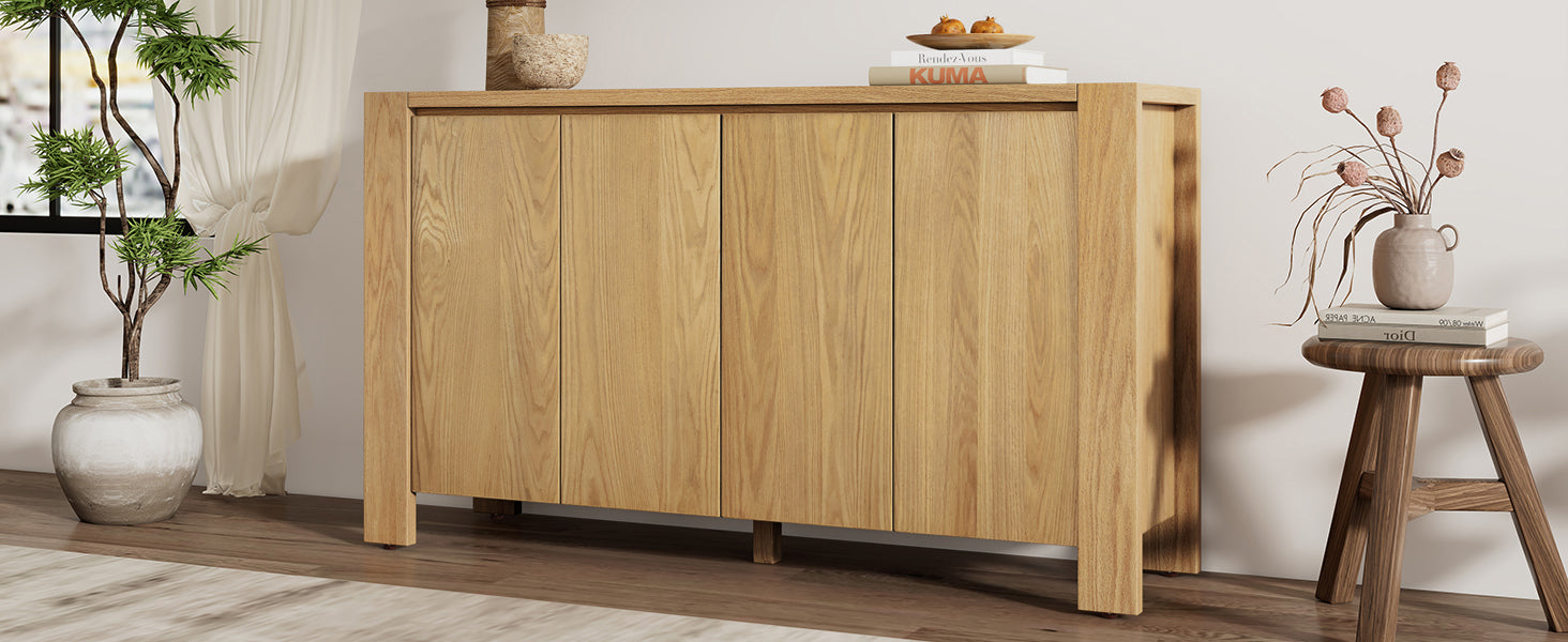 4-Door Retro Wood Buffet Cabinet with Storage
