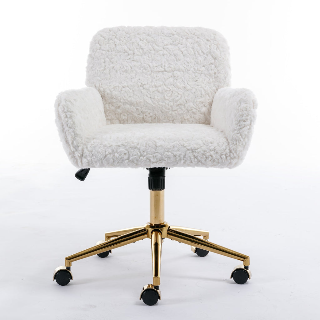 Artificial Rabbit Hair Home Office Chair with Golden Metal Base