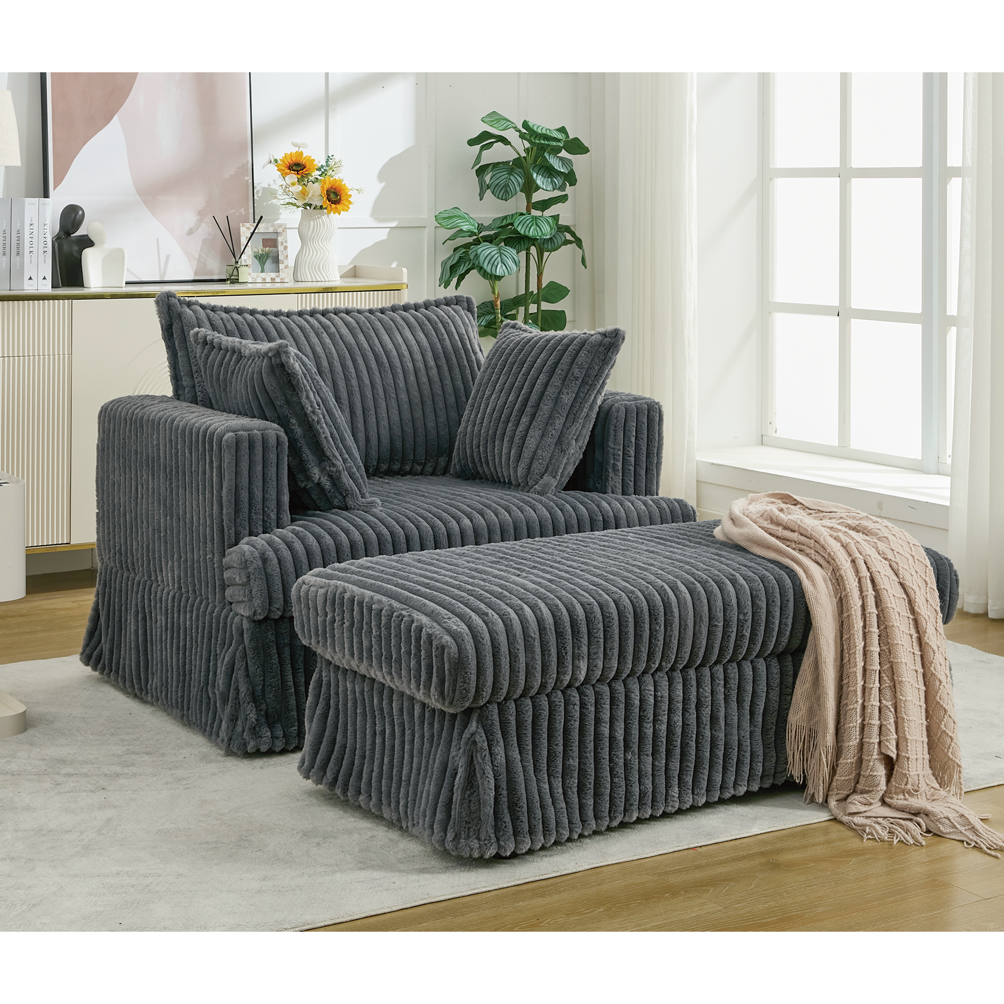 47.7'' Oversized Corduroy Chaise Longue with Ottoman