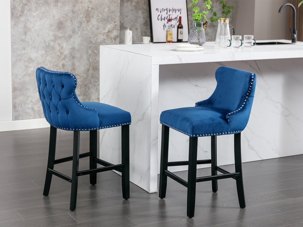 Leisure Style Velvet Upholstered Wing-Back Barstools (Set of 2)
