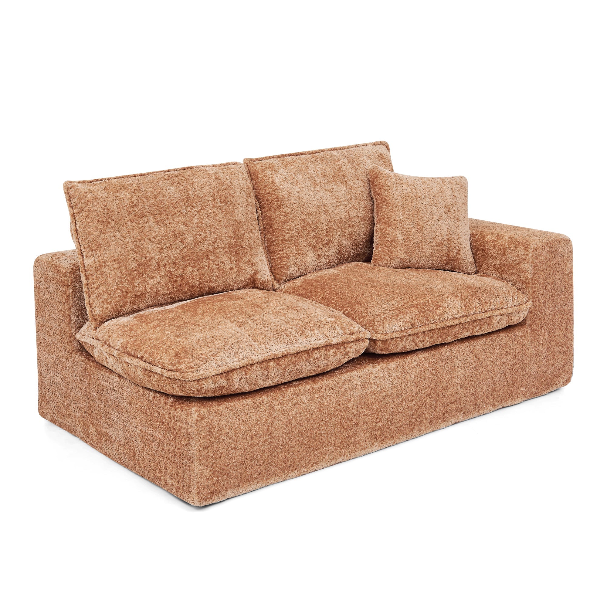 Modern Orange L-Shaped Sectional Sofa with 2 Ottomans Cloud-Like Modular Couch