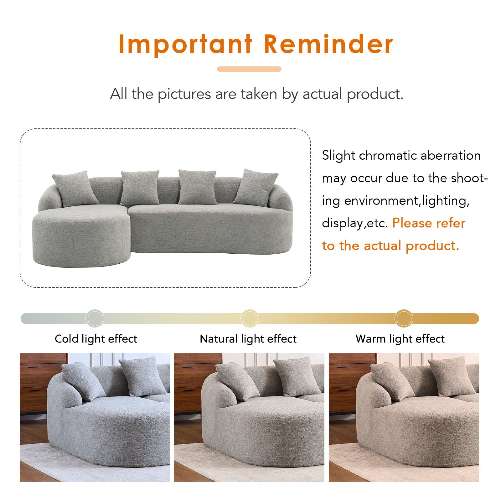 Boneless L-Shape Sectional Sofa with Curved Chaise