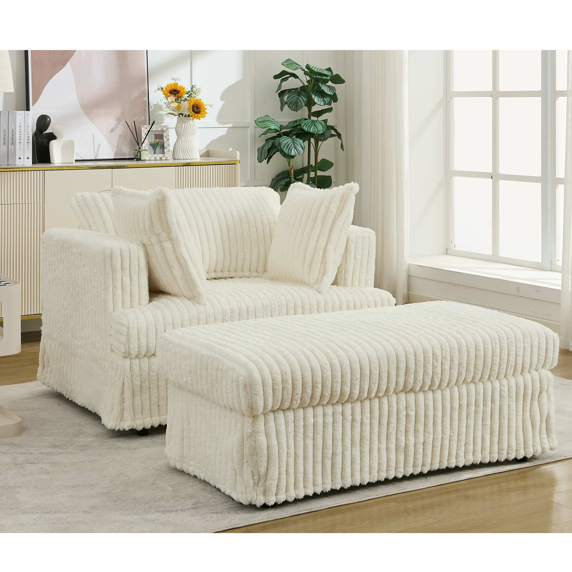 47.7'' Oversized Corduroy Chaise Longue with Ottoman