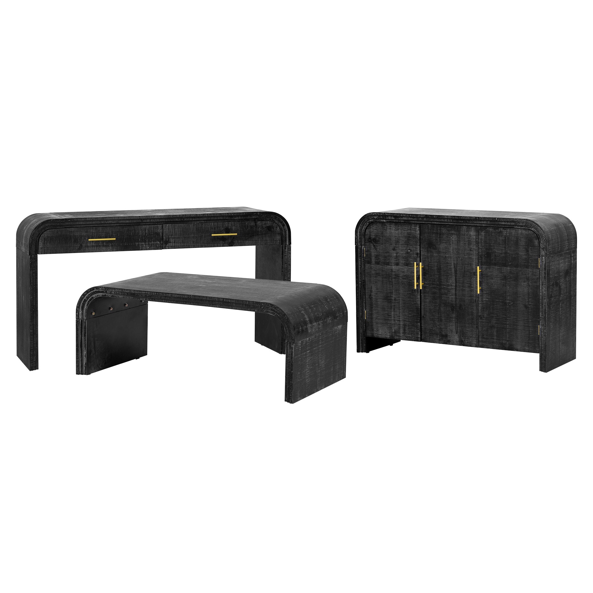Minimalist Curved Sideboard with Gold Handles and Adjustable Dividers