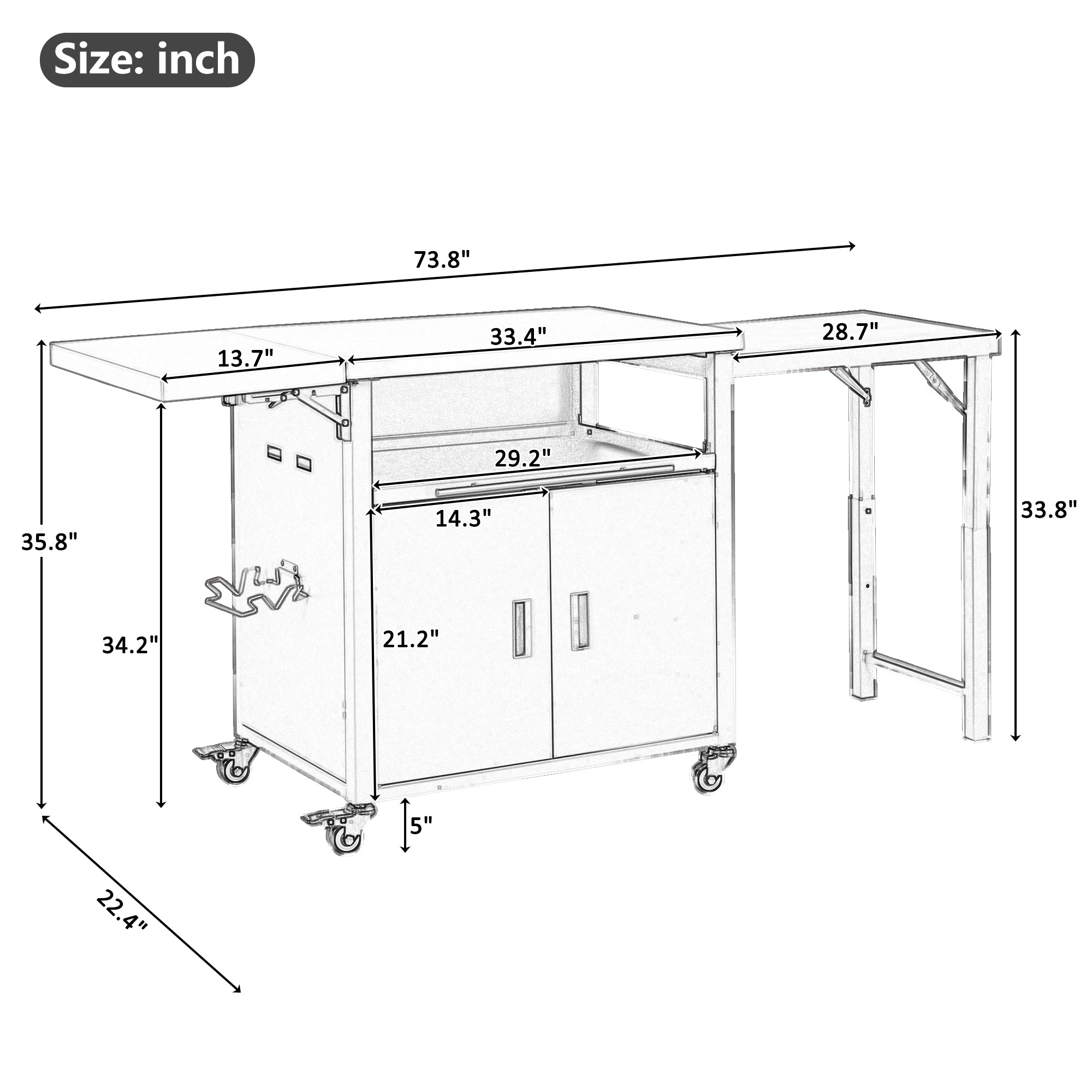 Foldable BBQ cart with storage, portable for backyard & patio cooking