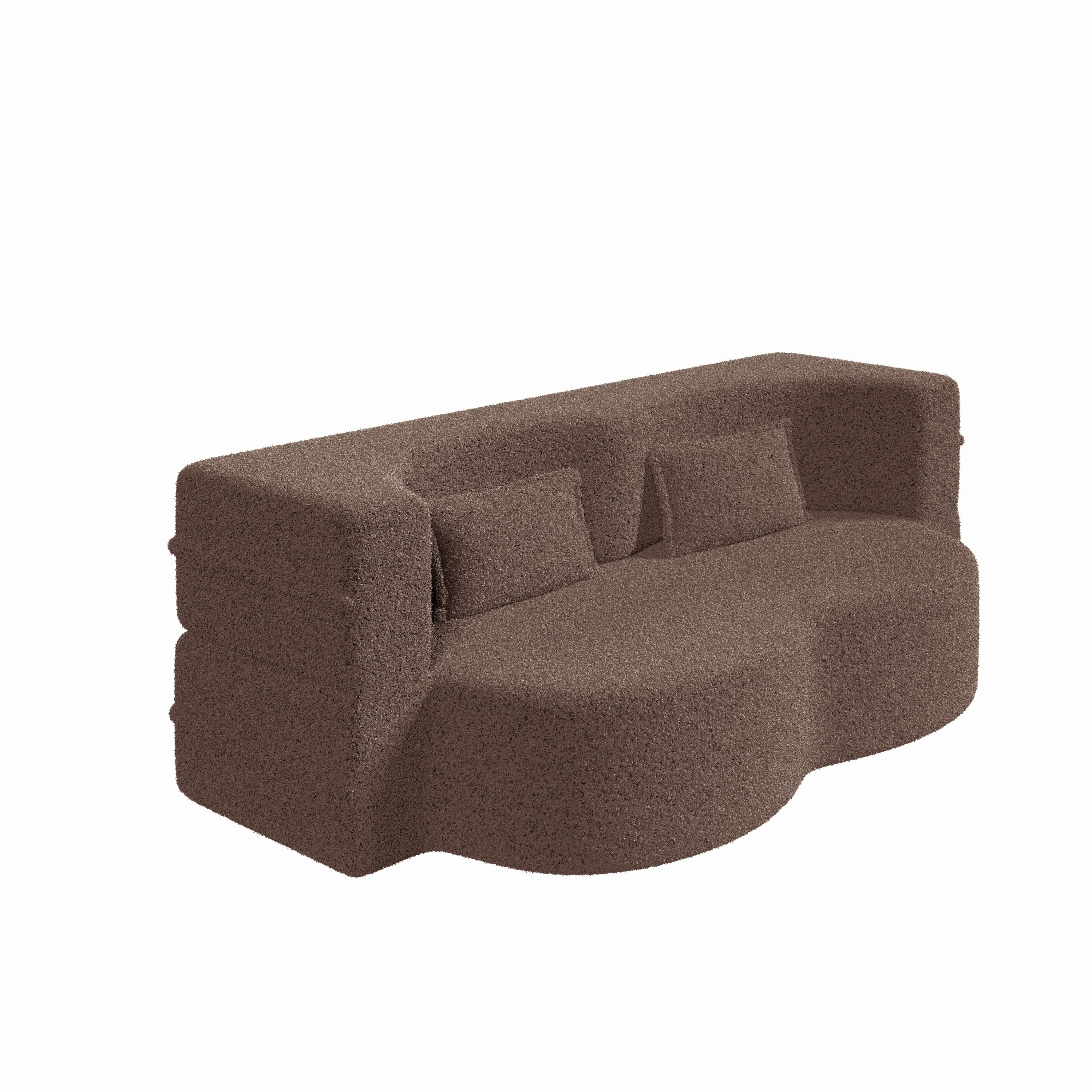 Modern Convertible Teddy Fabric Sofa with 2 Pillows