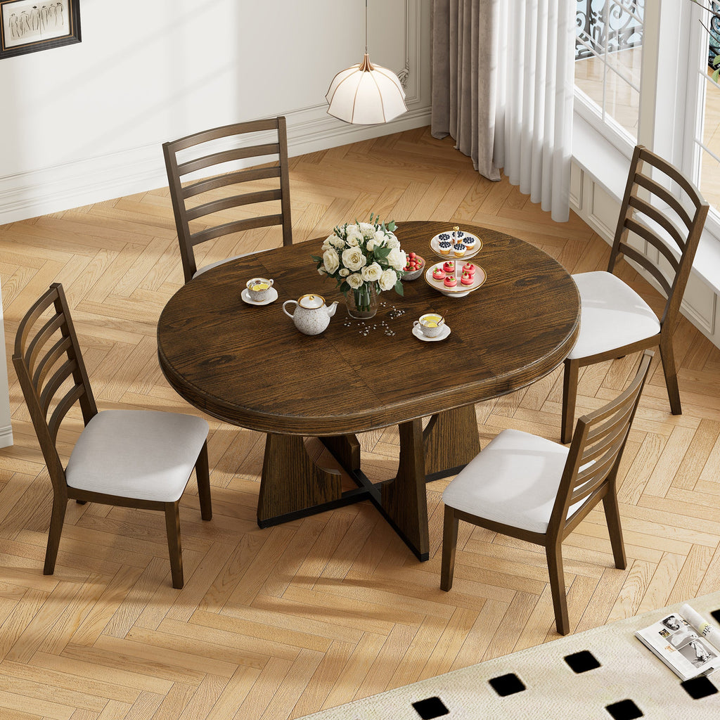 5-Piece Retro Extendable Dining Table Set with 16" Removable Leaf