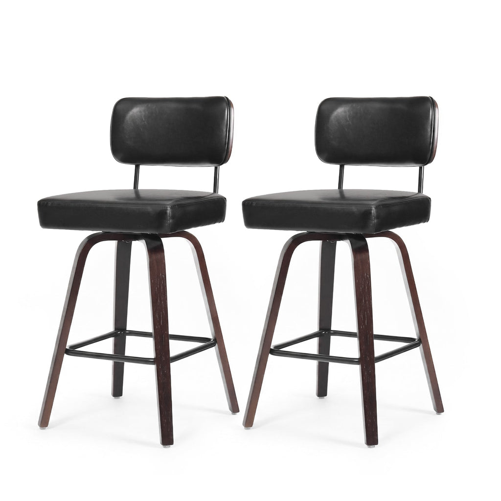 Firmoz Modern PU Swivel Bar Stools with Solid Wood Legs & Ergonomic Backrest