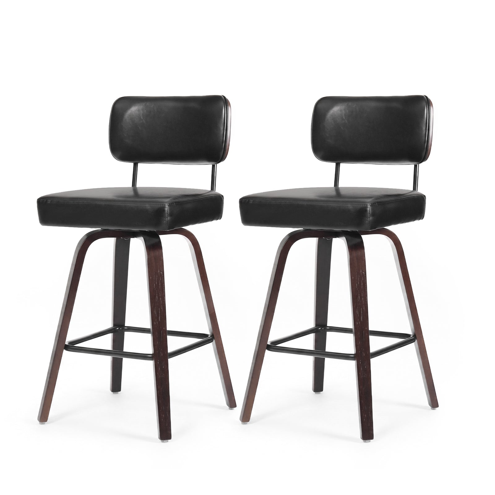 Firmoz Modern PU Swivel Bar Stools with Solid Wood Legs & Ergonomic Backrest