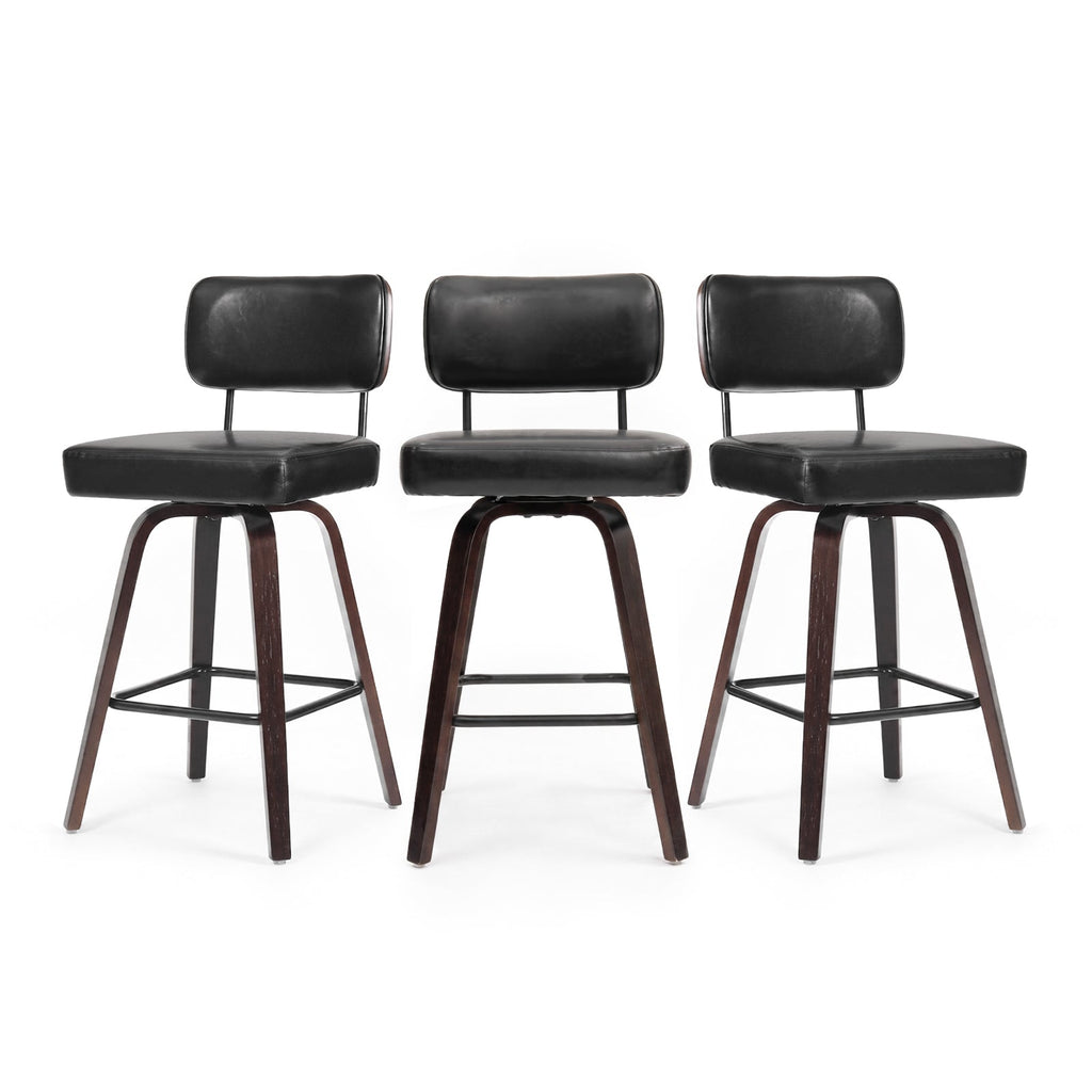 Firmoz Modern PU Swivel Bar Stools with Solid Wood Legs & Ergonomic Backrest