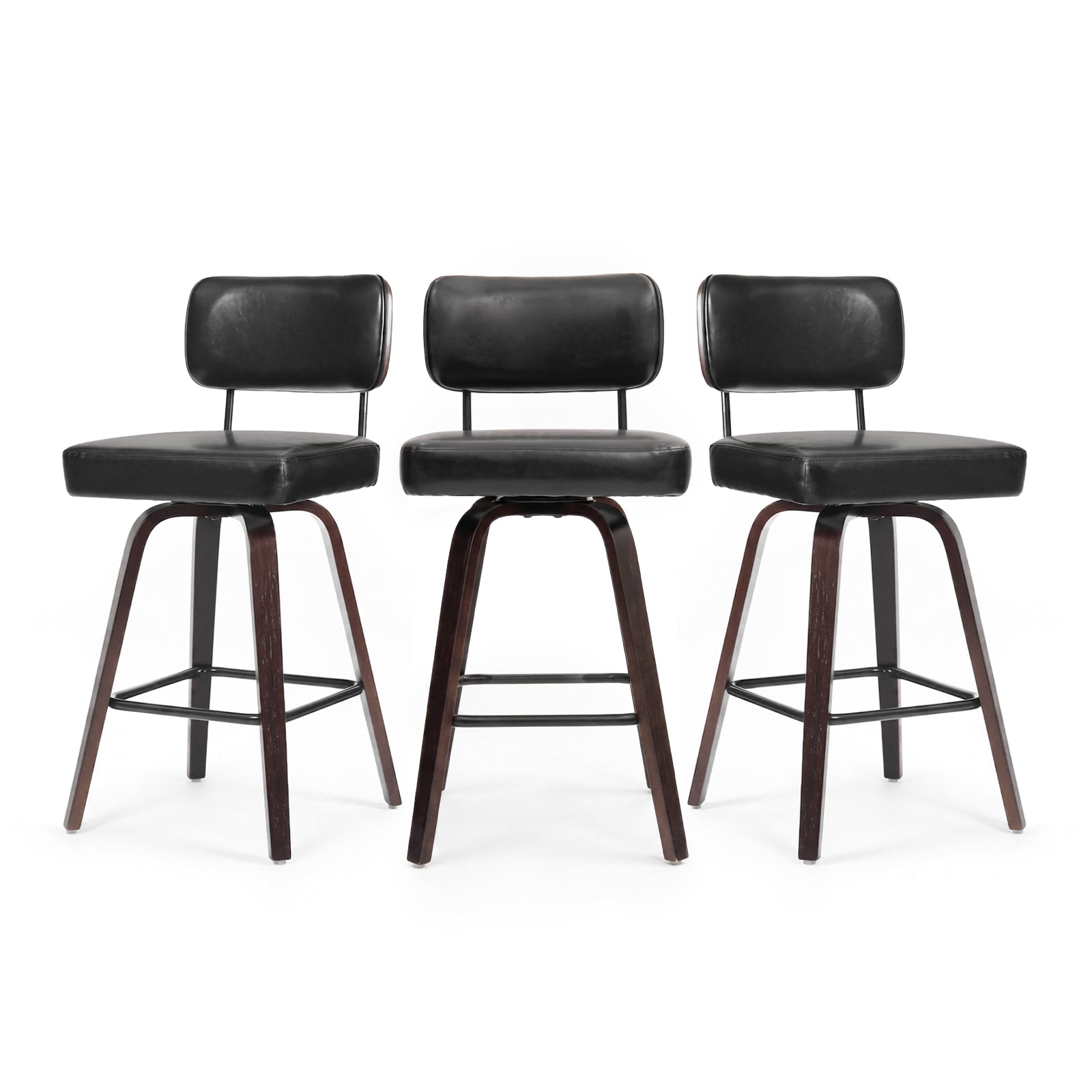 Firmoz Modern PU Swivel Bar Stools with Solid Wood Legs & Ergonomic Backrest