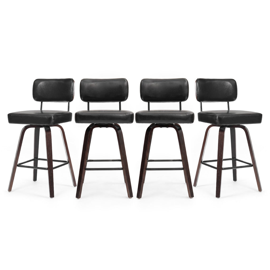 Firmoz Modern PU Swivel Bar Stools with Solid Wood Legs & Ergonomic Backrest